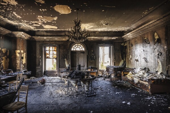 This image provided by Commonwealth Media Services shows damage after a fire at the Pennsylvania governor’s mansion while Democratic Gov. Josh Shapiro and his family slept inside on Sunday, April 13, 2025, in Harrisburg, Pa. (Commonwealth Media Services via AP)