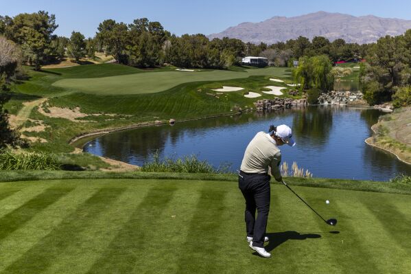 Sei Young Kim drives the ball down the 18th fairway during the first day of the LPGA T-Mobile Match Play golf tournament at Shadow Creek on Wednesday, April 3, 2024, in North Las Vegas, Nev. (L.E. Baskow/Las Vegas Review-Journal via AP)