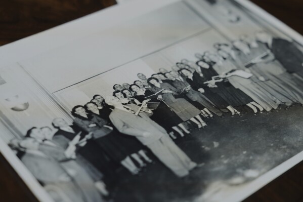 A historical image of a group of Sacred Harp singers is seen at the Sacred Harp Publishing Company and Museum in Carrollton, Ga., on Friday, March 21, 2025. (AP Photo/Jessie Wardarski)