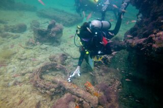 This July 24, 2017 photo released by Mexico's National Institute of Anthropology and History (INAH) on Sept. 15, 2020, shows what the INAH says is a detail of the iron skylight from the bow area of the Mayan slave ship "La Union," off Sisal, in the Yucatan peninsula, Mexico. Archaeologists in Mexico say the ship had been used to take Mayan Indigenous people from Mexico, captured during and 1847-1901 rebellion known as “The War of the Castes,” to work in sugarcane fields in Cuba. The La Unión was on a trip to Havana in September 1861 when its boilers exploded and it sank off the once-important Yucatan port of Sisal. (Helena Barba/INAH via AP)
