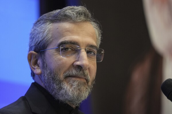 Iranian interim Foreign Minister Ali Bagheri Kani listens to a question during a press conference at the Iranian Embassy in Beirut, Lebanon, Monday, June 3, 2024. Iran's acting foreign minister dismissed a Gaza cease-fire deal proposed by United States President Joe Biden and warned Israel against launching an all-out war against Lebanon during a visit to Beirut Monday, his first official diplomatic visit since his predecessor died last month. (AP Photo/Hassan Ammar)