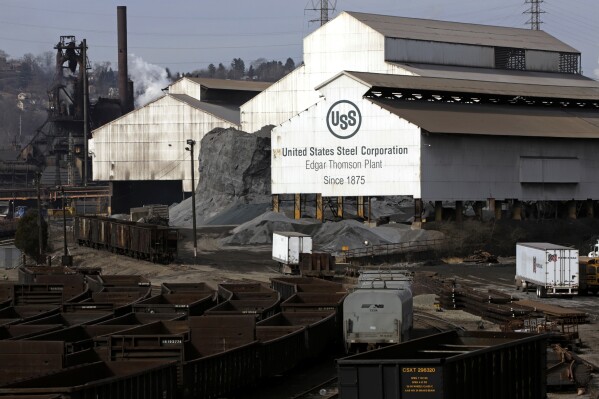 FILE - United States Steel's Edgar Thomson Plant in Braddock, Pa. is shown on Feb. 26, 2019. U.S. Steel, the Pittsburgh steel producer that played a key role in the nation’s industrialization, is being acquired by Nippon Steel in an all-cash deal valued at approximately $14.1 billion. The transaction is worth about $14.9 billion when including the assumption of debt. Nippon, which will pay $55 per share for U.S. Steel, said Monday, Dec. 18, 2023 that the deal will bolster its manufacturing and technology capabilities. (AP Photo/Gene J. Puskar, File)