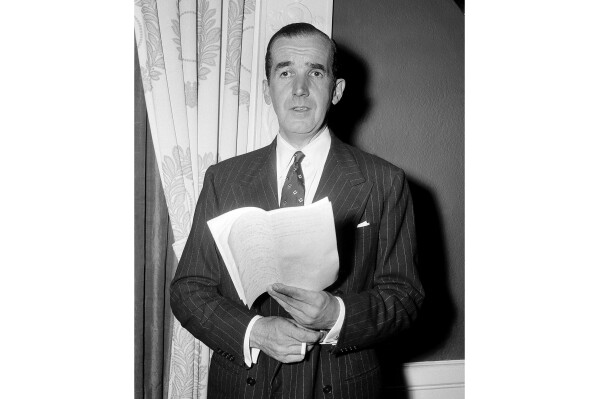 CBS-TV news commentator Edward R. Murrow appears following the broadcast of "See It Now" in New York on April 6, 1954. (AP Photo/Matty Zimmerman, File)