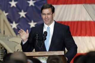 FILE - In this April 15, 2019, file photo, Secretary of the Army Mark Esper speaks to soldiers and family members in Ft. Bragg, N.C. It’s a difficult time for the Pentagon to be without a permanent...