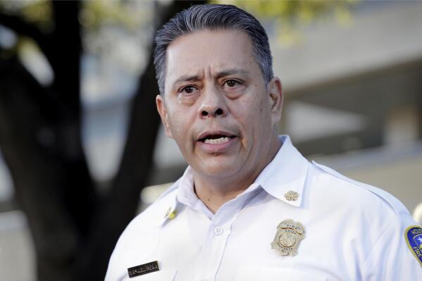Houston Fire Chief Samuel Peña speaks during a news conference, Saturday, Nov. 6, 2021, in Houston, after several people died and scores were injured during a music festival the night before. (AP Photo/Michael Wyke)