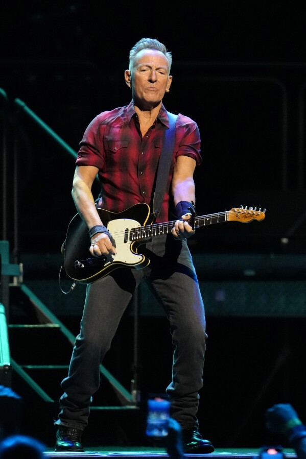 Bruce Springsteen performs during his concert of Bruce Springsteen and The E Street Band World Tour 2024 performance Tuesday, March 19, 2024, in Phoenix. (AP Photo/Ross D. Franklin)