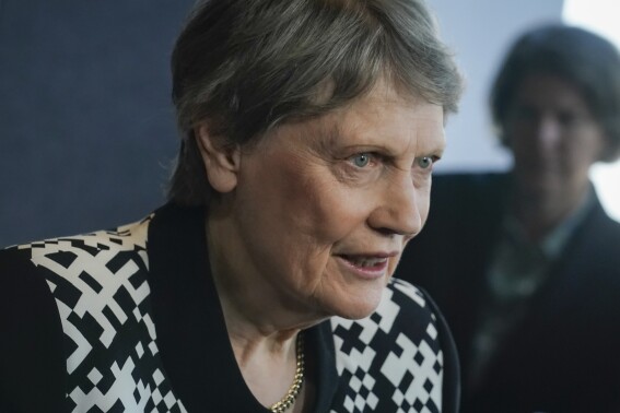 Former New Zealand Prime Minister Helen Clark, a member of Elders, "an independent group of global leaders working for peace, justice, human rights and a sustainable planet" founded by Nelson Mandela in 2007, hold an interview to discuss the group's progress, Wednesday Sept. 20, 2023, in New York. (AP Photo/Bebeto Matthews)