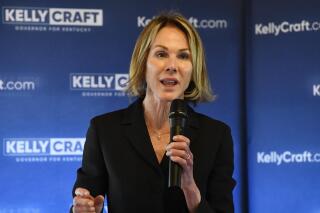 FILE - Kentucky gubernatorial candidate Kelly Craft speaks with supporters during a campaign stop in Liberty, Ky., May 3, 2023. (AP Photo/Timothy D. Easley, File)