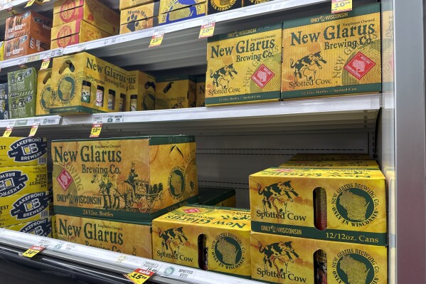 FILE - Some Wisconsin beers are on display at a local food store, June 19, 2023, in Milwaukee. The Republican-controlled Wisconsin Senate passed a bipartisan measure Tuesday, Nov. 14, to overhaul the state's liquor laws and create new regulations for private event venues. (AP Photo/Morry Gash, File)