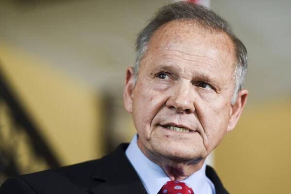 FILE - Former Alabama Chief Justice Roy Moore announces his run for the Republican nomination for U.S. Senate on June 20, 2019, in Montgomery, Ala. A federal jury awarded Republican Moore $8.2 million in damages Friday, Aug. 12, 2022, after finding that a Democratic-aligned super PAC defamed him in an advertisement during the 2017 U.S. Senate race in Alabama. (AP Photo/Julie Bennett, File)