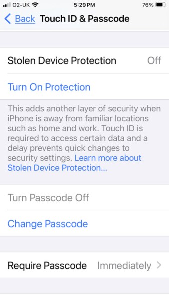 This undated screenshot shows the location of the new iPhone Stolen Device Protection setting on iPhones. Apple rolled out an update to its iOS operating system this week that makes it a lot harder for phone thieves to access key functions and settings. (AP Photo)