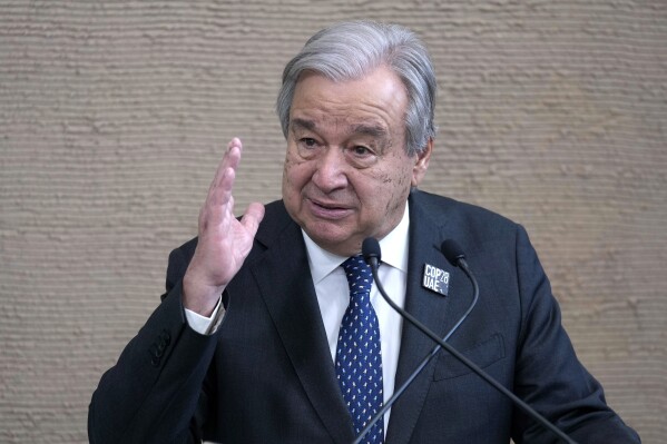 United Nations Secretary-General Antonio Guterres speaks during a news conference at the COP28 U.N. Climate Summit, Dec. 11, 2023, in Dubai, United Arab Emirates. (AP Photo/Kamran Jebreili, File)