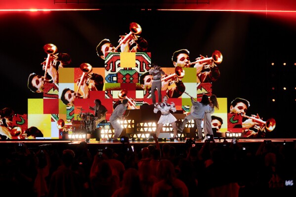 LADANIVA of Armenia performs the song Jako during the dress rehearsal for the second semi-final at the Eurovision Song Contest in Malmo, Sweden, Wednesday, May 8, 2024. (AP Photo/Martin Meissner)