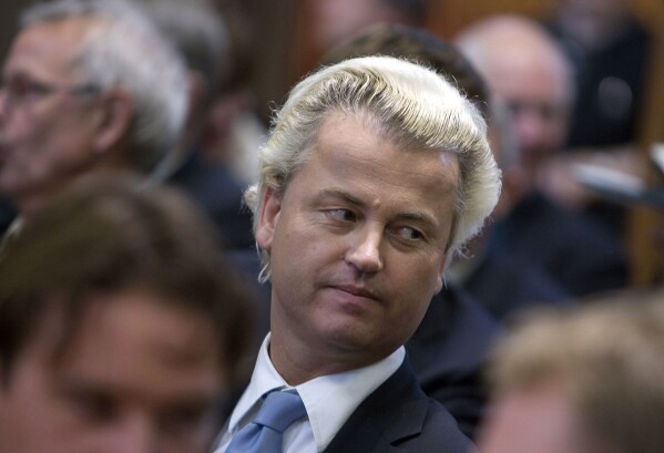 FILE - In this Tuesday, Sept. 16, 2008 file photo Geert Wilders is seen as he waits for Dutch Queen Beatrix to officially open the new parliamentary year in The Hague, Netherlands. Geert Wilders has won a massive victory in a Dutch election and is in pole position to form the next governing coalition and possibly become the Netherlands' next prime minister. (AP Photo/Peter Dejong, file)