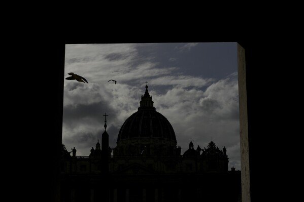 A view of St.Peter's Basilica at the Vatican, Monday, March 10, 2025. (AP Photo/Andrew Medichini)