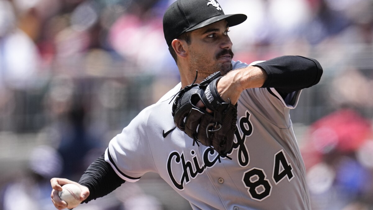 Chicago White Sox starting pitcher Dylan Cease throws to a Houston Astros  batter during the first inning of a baseball game in Chicago, Friday, July  16, 2021. (AP Photo/Nam Y. Huh Stock