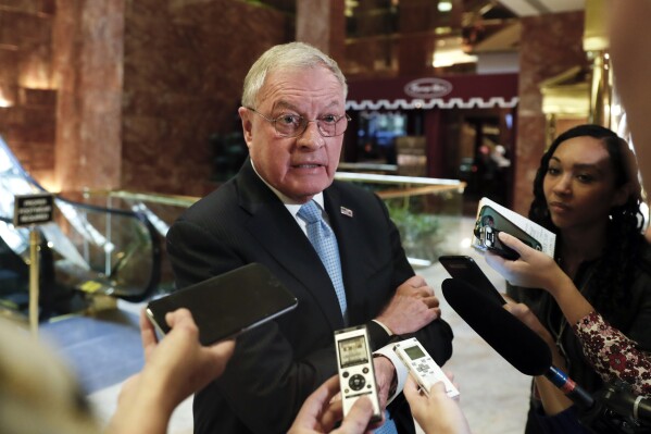 FILE - Ret. Lt. Gen. Keith Kellogg speaks to reporters at Trump Tower, Nov. 15, 2016, in New York. (AP Photo/Carolyn Kaster, File)