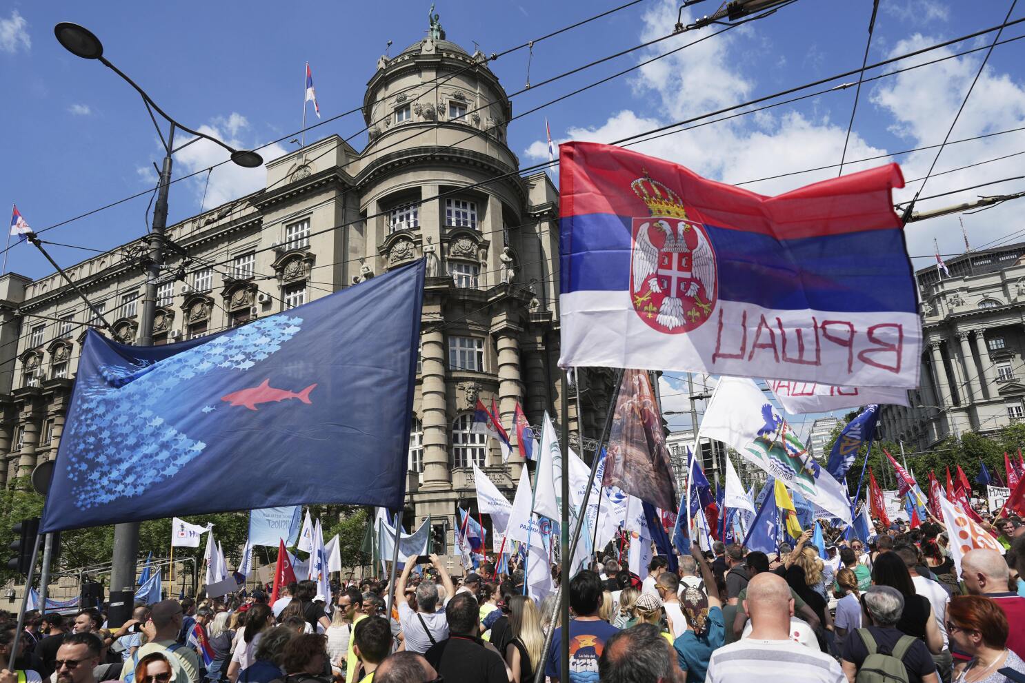 Thousands in Serbia mark 6 months since a train station canopy crash that triggered mass protests