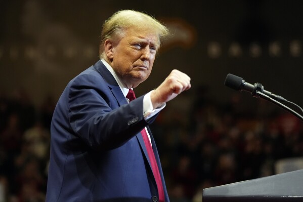 Republican presidential candidate former President Donald Trump speaks at a campaign rally Friday, Feb. 23, 2024, in Rock Hill, S.C. (AP Photo/Chris Carlson)