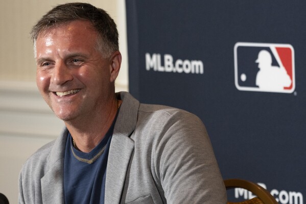 Kansas City Royals manager Matt Quatraro responds to questions during the Major League Baseball winter meetings Monday, Dec. 4, 2023, in Nashville, Tenn. (APPhoto/George Walker IV)