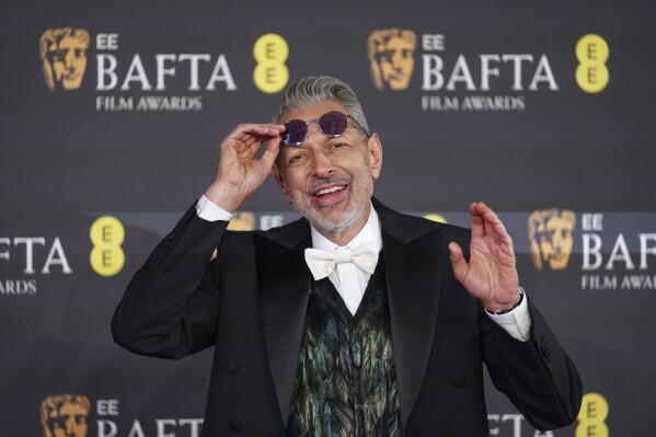 Jeff Goldblum poses for photographers upon arrival at the 78th British Academy Film Awards, BAFTA's, in London, Sunday, Feb. 16, 2025. (Photo by Alberto Pezzali/Invision/AP)