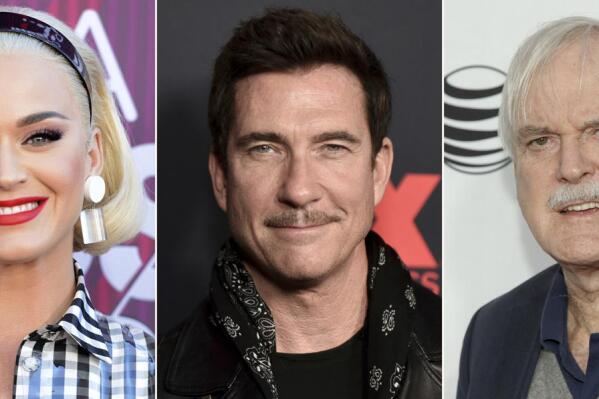 This combination photo of celebrities with birthdays from Oct. 23-29 shows Ryan Reynolds, from left, Drake, Katy Perry, Dylan McDermott, John Cleese, Julia Roberts and Winona Ryder. (AP Photo)