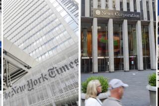 Exterior images, from left, appear of CNN headquarters on Aug. 26, 2014, in Atlanta, the New York Times building on June 22, 2019, in New York, News Corporation headquarters with Fox News studios on July 31, 2021, in New York and The One Franklin Square Building, home of The Washington Post, on Feb. 8, 2019, in downtown Washington. The metrics are ugly for many television, digital and print news organizations: after record-setting engagement numbers in 2020, many people are cutting back on news consumption. (AP Photo)