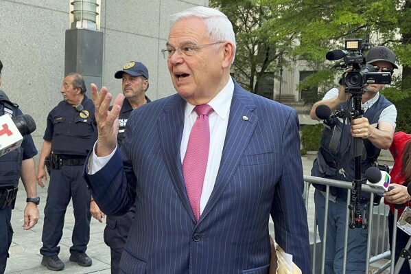 Sen. Bob Menendez, D-N.J., leaves federal court in New York, Friday, June 7, 2024. New Jersey businessman Jose Uribe, who pleaded guilty in the bribery case against Menendez, began testifying Friday as the key witness in the month-old trial in Manhattan. (AP Photo/Larry Neumeister)