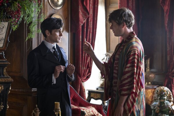 This image released by HBO shows Tom Riley, left, and James Norton in a scene from "The Nevers." (HBO via AP)