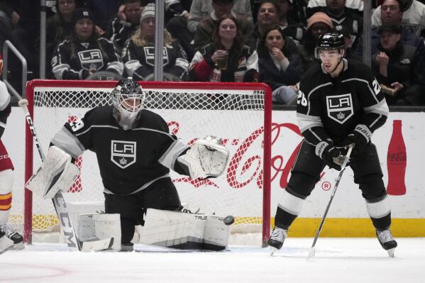 Joonas Korpisalo of the Los Angeles Kings takes the ice with