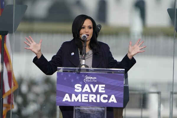 Katrina Pierson, Senior Advisor to Donald J. Trump for President, speaks Wednesday, Jan. 6, 2021, in Washington, at a rally in support of President Donald Trump called the "Save America Rally." (AP Photo/Jacquelyn Martin)