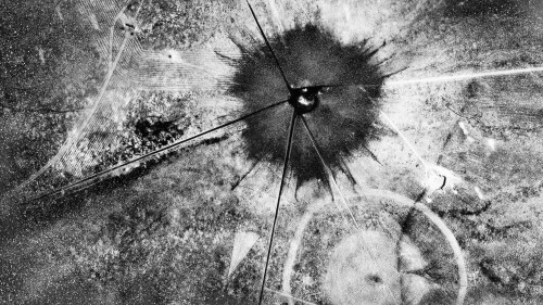 FILE - This July 16, 1945, photo shows an aerial view after the first atomic explosion at Trinity Test Site, N.M. U.S. senators from New Mexico and Idaho are making another push to expand the federal government’s compensation program for people exposed to radiation following uranium mining and nuclear testing carried out during the Cold War. Downwinders who live near the site where the world’s first atomic bomb was tested in 1945 as part of the top secret Manhattan Project would be among those added to the list. (AP Photo, File)