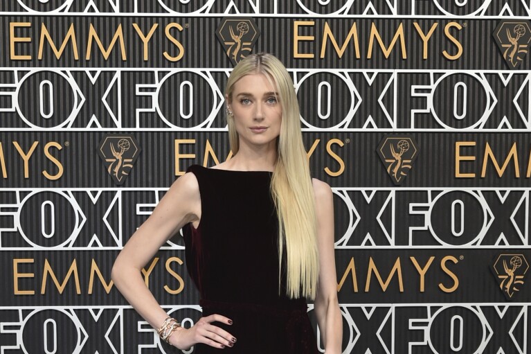 Elizabeth Debicki arrives at the 75th Primetime Emmy Awards on Monday, Jan. 15, 2024, at the Peacock Theatre in Los Angeles. (Photo by Richard Shotwell/Invision/AP)