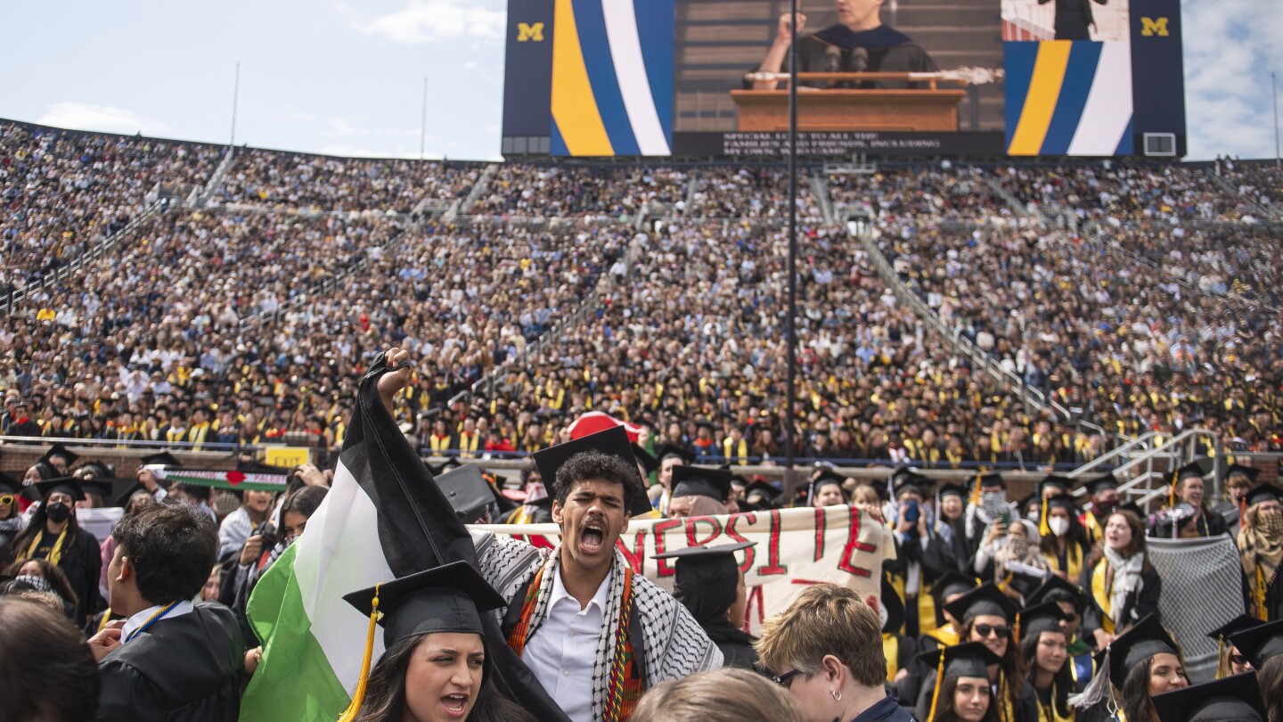 A glimpse of the inauguration ceremonies rocked US campuses with protests against the Israel-Hamas war