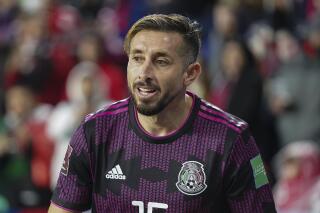 FILE - Mexico's Hector Herrera plays during the first half of a FIFA World Cup qualifying soccer match, Friday, Nov. 12, 2021, in Cincinnati. The Houston Dynamo signed Mexican national team captain Héctor Herrera to a designated player contract Wednesday, March 2, 2022, that will run through at least the 2024 season. (AP Photo/Jeff Dean, File)