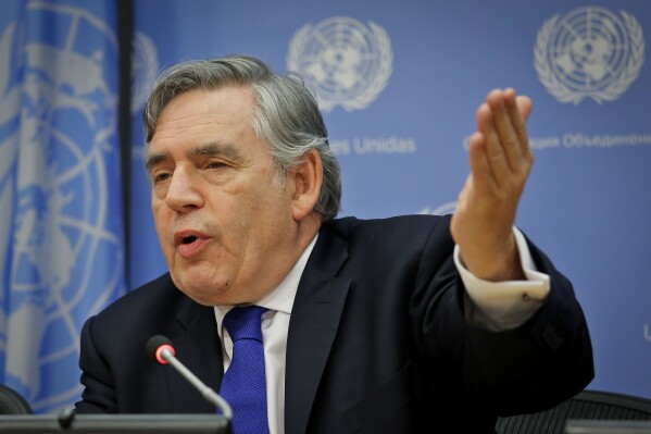 FILE - Gordon Brown, United Nations Special Envoy for Global Education and former Prime Minister of the United Kingdom, holds a news conference at U.N. headquarters, on Sept. 16, 2016. Brown told a virtual U.N. press conference on the second anniversary of the Taliban takeover of Afghanistan on Tuesday, Aug. 15, 2023, that its rulers are responsible for “the most egregious, vicious and indefensible violation of women’s rights and girls’ rights in the world today.” (AP Photo/Bebeto Matthews, File)