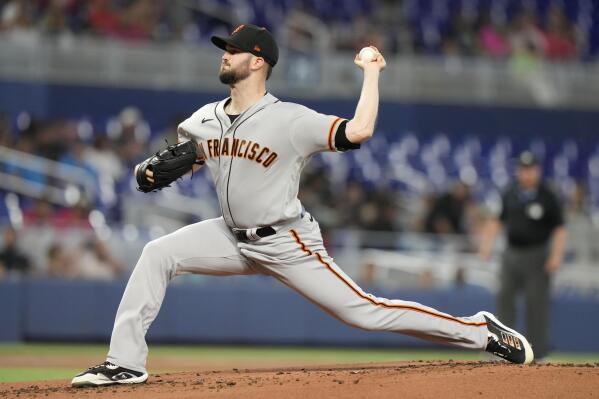 San Francisco Giants' Alex Wood throws during the first inning of a baseball game against the Miami Marlins, Tuesday, April 18, 2023, in Miami. (AP Photo/Lynne Sladky)