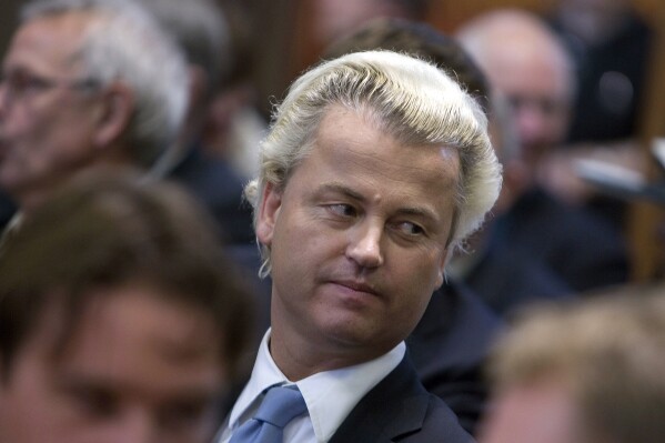 FILE - In this Tuesday, Sept. 16, 2008 file photo Geert Wilders is seen as he waits for Dutch Queen Beatrix to officially open the new parliamentary year in The Hague, Netherlands. Geert Wilders has won a massive victory in a Dutch election and is in pole position to form the next governing coalition and possibly become the Netherlands' next prime minister. (AP Photo/Peter Dejong, file)