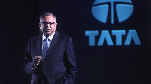 FILE - Tata Sons chairman Natarajan Chandrasekaran speaks during the launch of electric SUV Nexon EV in Mumbai, India, Tuesday, Jan. 28, 2020. India's Tata Sons plans to build a 4-billion-pound ($5.2 billion) electric car battery factory in the U.K., the conglomerate said Wednesday, july 19, 2023. 