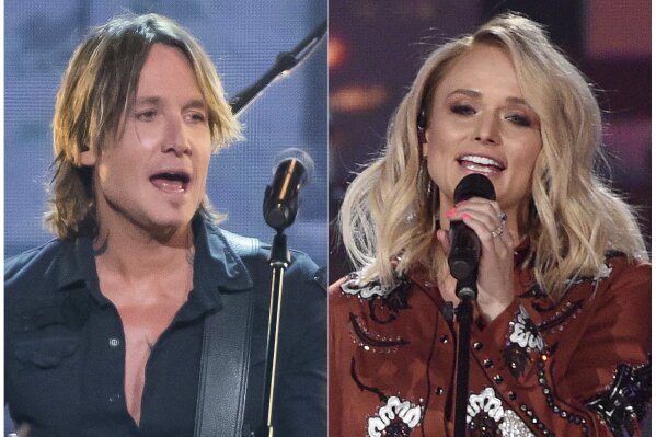 This combination photo shows Keith Urban performing at the 52nd annual CMA Awards in Nashville, Tenn. on Nov. 14, 2018, left, and Miranda Lambert performing at the 54th annual Academy of Country Music Awards in Las Vegas on April 7, 2019. The Academy of Country Music said their April 5 awards show will still go on at the MGM Garden Arena in Las Vegas, but they are monitoring the spread of the coronavirus. The show announced Wednesday that host and reigning ACM entertainer of the year, Keith Urban will perform on the show, airing live on CBS, as well as nominee Miranda Lambert. For most people, the new coronavirus causes only mild or moderate symptoms, such as fever and cough. For some, especially older adults and people with existing health problems, it can cause more severe illness, including pneumonia. The vast majority of people recover from the new virus. According to the World Health Organization, people with mild illness recover in about two weeks, while those with more severe illness may take three to six weeks to recover.  (AP Photo)