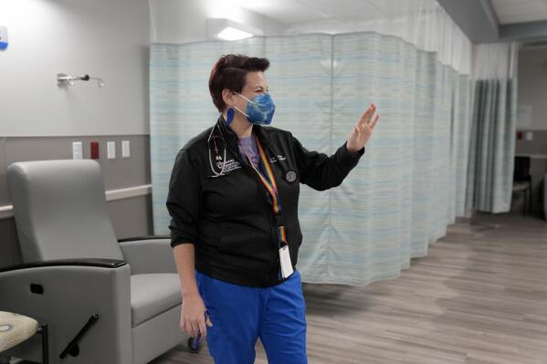 Dr. Colleen McNicholas, chief medical officer at Planned Parenthood of the St. Louis Region and Southwest Missouri, stands inside a recovery area inside Planned Parenthood Friday, March 10, 2023, in Fairview Heights, Ill. (AP Photo/Jeff Roberson)