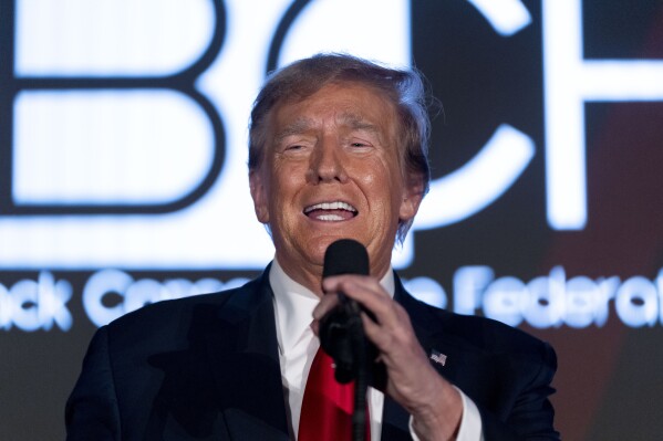 Republican presidential candidate former President Donald Trump speaks at the Black Conservative Federation's Annual BCF Honors Gala at the Columbia Metropolitan Convention Center in Columbia, S.C., Friday, Feb. 23, 2024. (AP Photo/Andrew Harnik)