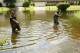 FILE - Hinds County, Miss., Emergency Management Operations Deputy Director Tracy Funches, right, and Operations Coordinator Luke Chennault, left, wade through floodwaters in northeast Jackson, Miss., Aug. 29, 2022, as they check water levels. Flooding affected a number of neighborhoods that are near the Pearl River. Environmental groups in Mississippi presented findings Wednesday, Dec. 6, 2023, from the U.S. Army Corps of Engineers showing a long-debated flood control project along the Pearl River would be “destructive,” the groups said, and alternative projects should be considered instead. (APPhoto/Rogelio V. Solis, File)