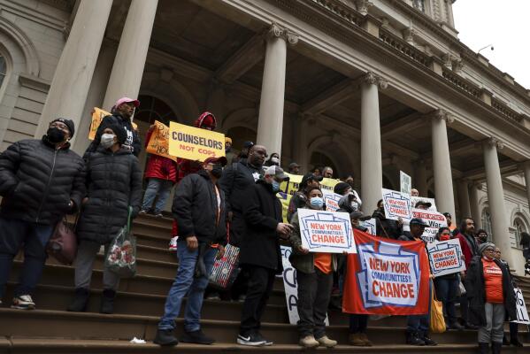 Advocates for people with mental illnesses protest New York City Mayor Eric Adams' plan to force people from the streets and into mental health treatment, Wednesday, Dec. 7, 2022, in New York. (AP Photo/Julia Nikhinson)