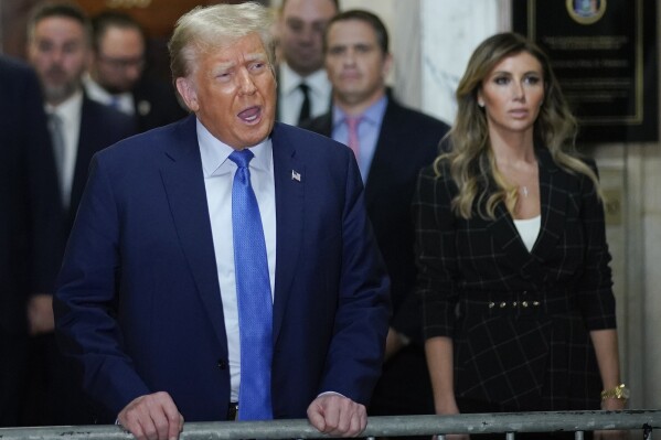 Former President Donald Trump speaks outside the courtroom after testifying at New York Supreme Court, Monday, Nov. 6, 2023, in New York. (AP Photo/Eduardo Munoz Alvarez)