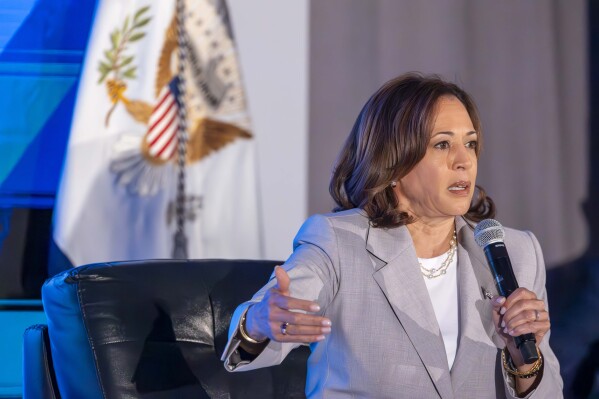 Vice President Kamala Harris speaks at the Global Black Economic Forum as part of Essence Fest in New Orleans on Thursday, June 29, 2023. (Chris Granger/The Times-Picayune/The New Orleans Advocate via AP)