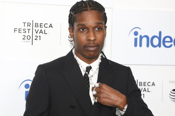 FILE - Recording artist A$AP Rocky attends the premiere for "Stockholm Syndrome," during the 20th Tribeca Festival at The Battery on Sunday, June 13, 2021, in New York. On Monday, Aug. 15, 2022, A$AP Rocky was charged with two felonies for pulling a gun on a former friend and firing in Hollywood in 2021, prosecutors said. (Photo by Andy Kropa/Invision/AP, File)
