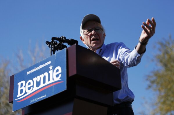 
              2020 Democratic presidential candidate Sen. Bernie Sanders speaks at a rally Saturday, March 16, 2019, in Henderson, Nev. (AP Photo/John Locher)
            
