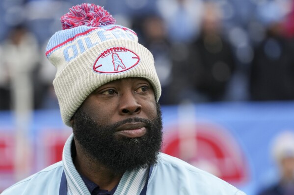 Tennessee Titans general manager Ran Carthon before an NFL football game against the Houston Texans, Sunday, Jan. 5, 2025, in Nashville, Tenn. (AP Photo/George Walker IV)