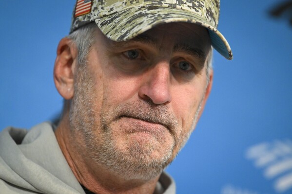 FILE - Carolina Panthers coach Frank Reich attends a news conference after an NFL football game against the Tennessee Titans, Sunday, Nov. 26, 2023, in Nashville, Tenn. The Carolina Panthers fired coach Frank Reich on Monday, Nov. 27, with the team off to an NFL-worst 1-10 record in his first year in charge.(AP Photo/(John Amis, File)